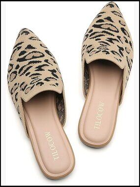 Pointed Toe Knit Mules Ballet Flats Slip On Walking Shoes Chic Minimal